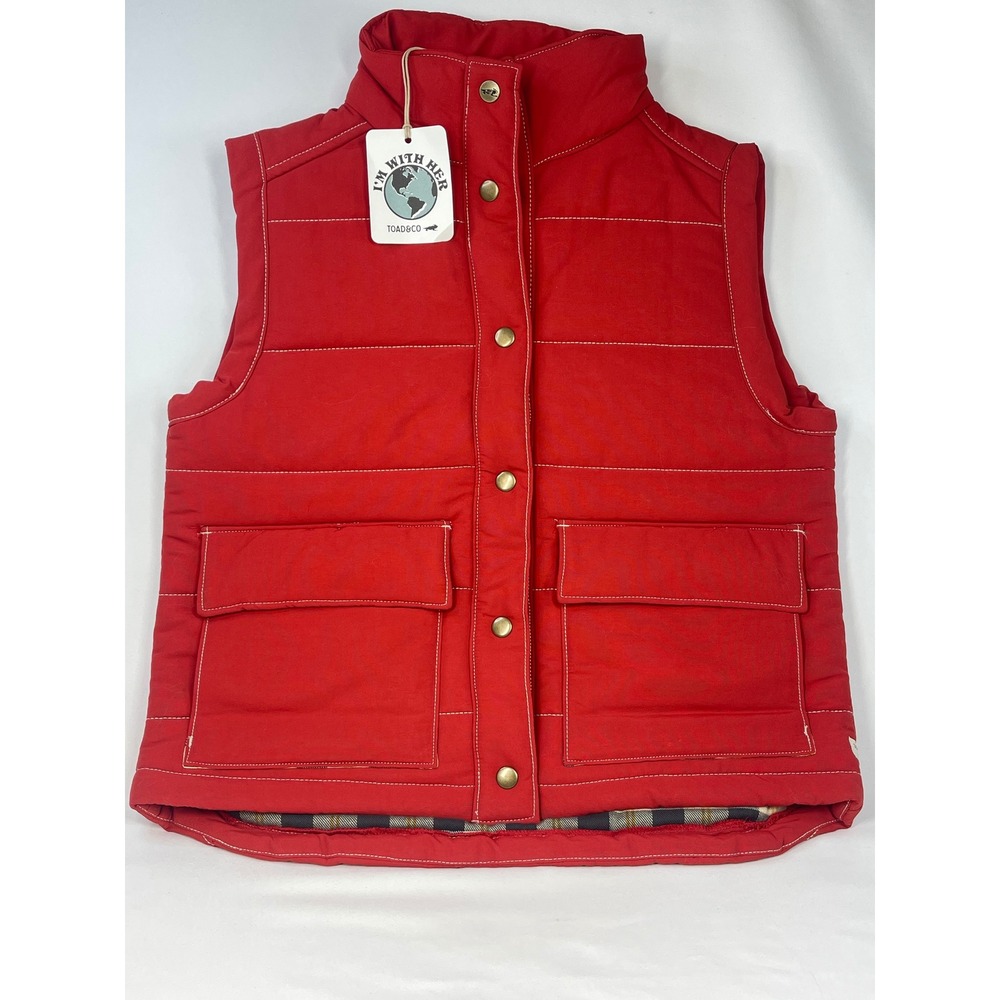 Toad&Co Womens Forester Pass Vest Red Plaid Lined Puffer Small NWT
